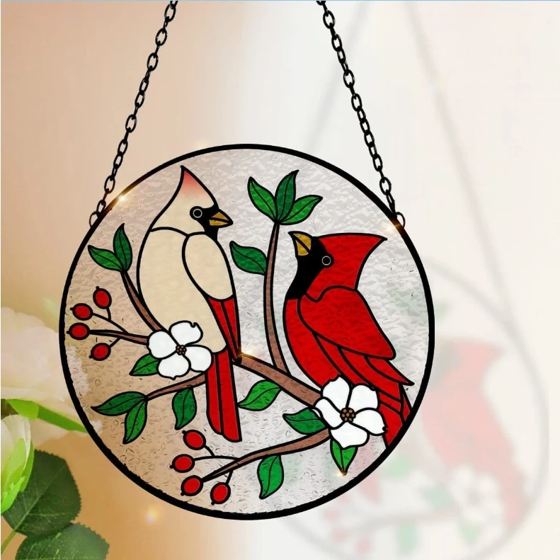 Decorative Handmade Hummingbird Stained Glass Sun Catcher Rainbow Prism Window Wall Hanging Ornament Boho Home Decor