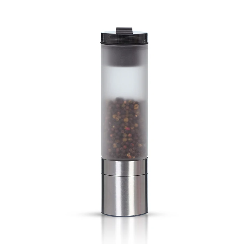 Glass salt and pepper shaker mill bottle set ceramic mechanism salt container top and metal grinder lid