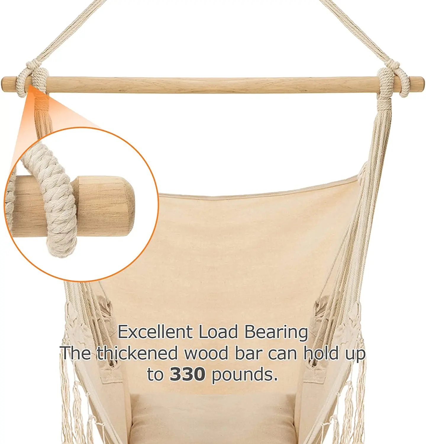 Outdoor Furniture Modern Swing Chair With Wooden For Garden Hanging Chair With Rope For Adult Have Tassel And Cotton Fabric