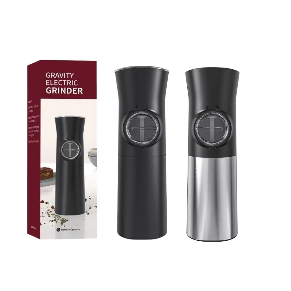 Оптовая продажа, электрическая портативная гравитационная мельница для соли и перца из АБС-пластика на батарейках, автоматическая мельница для перца