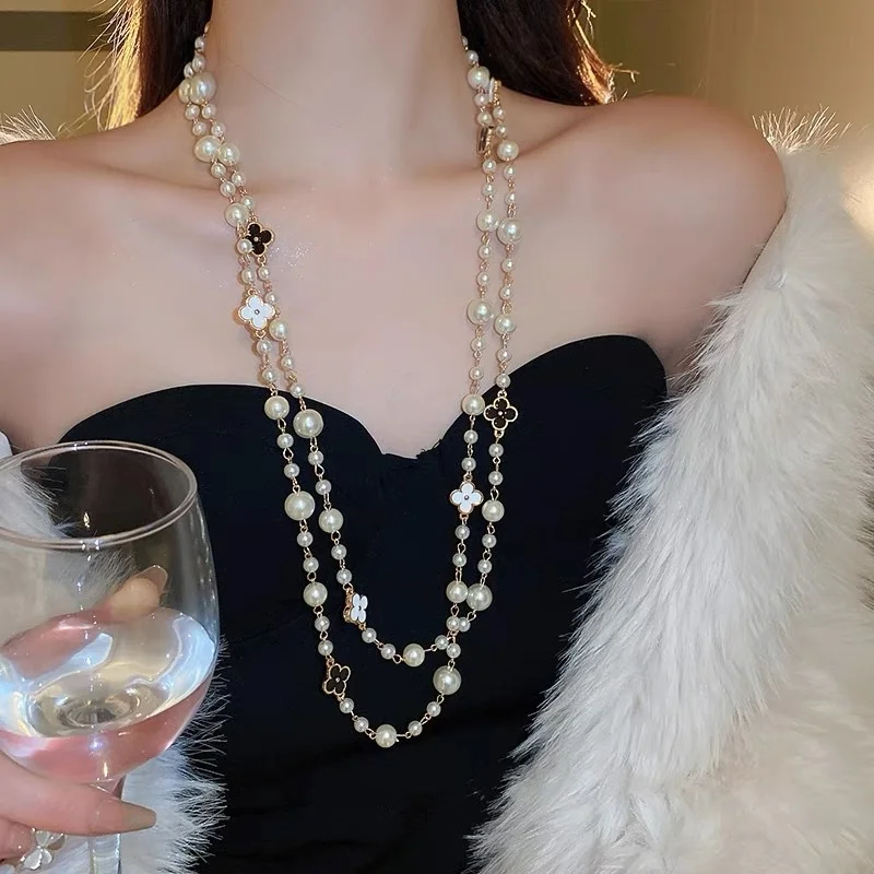 Fashion Clothing Chain Synthetic Pearl Necklace Long Elegant Luxe Sweater Chain