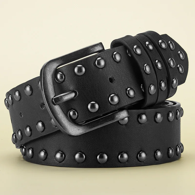 Yiwu Factory direct sale Punk Rock Rivet Top Full Grain Leather customized Belt for Men and Women