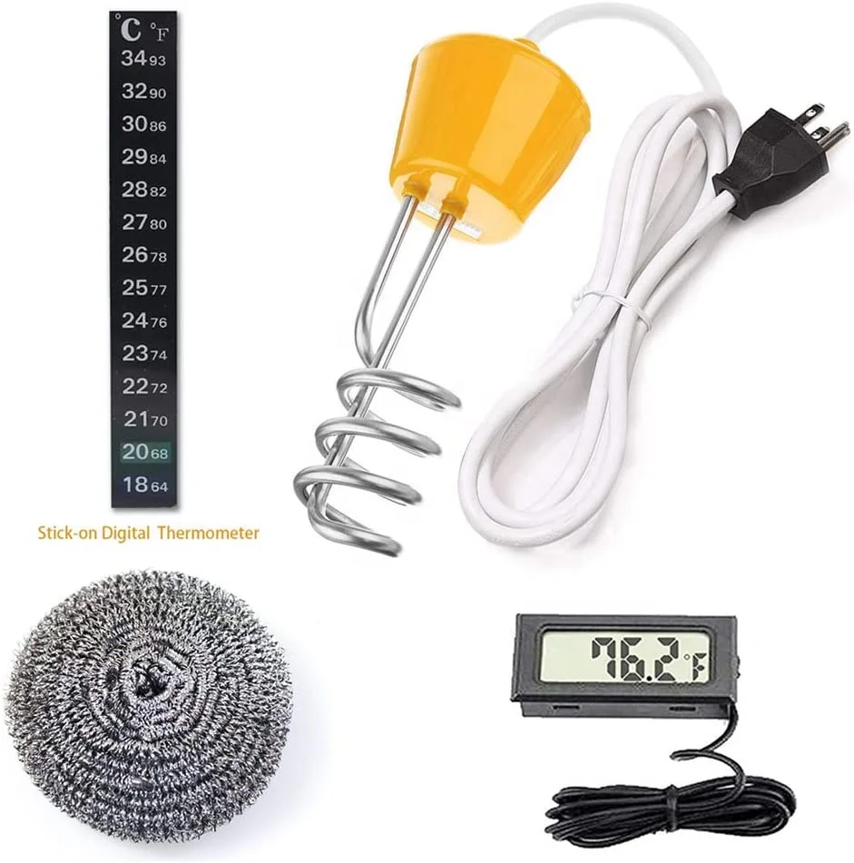 2500W Portable Floating Electric Stainless Steel Heater with Digital Thermometer for Quick Heat 5 Gallons of Water in Minutes