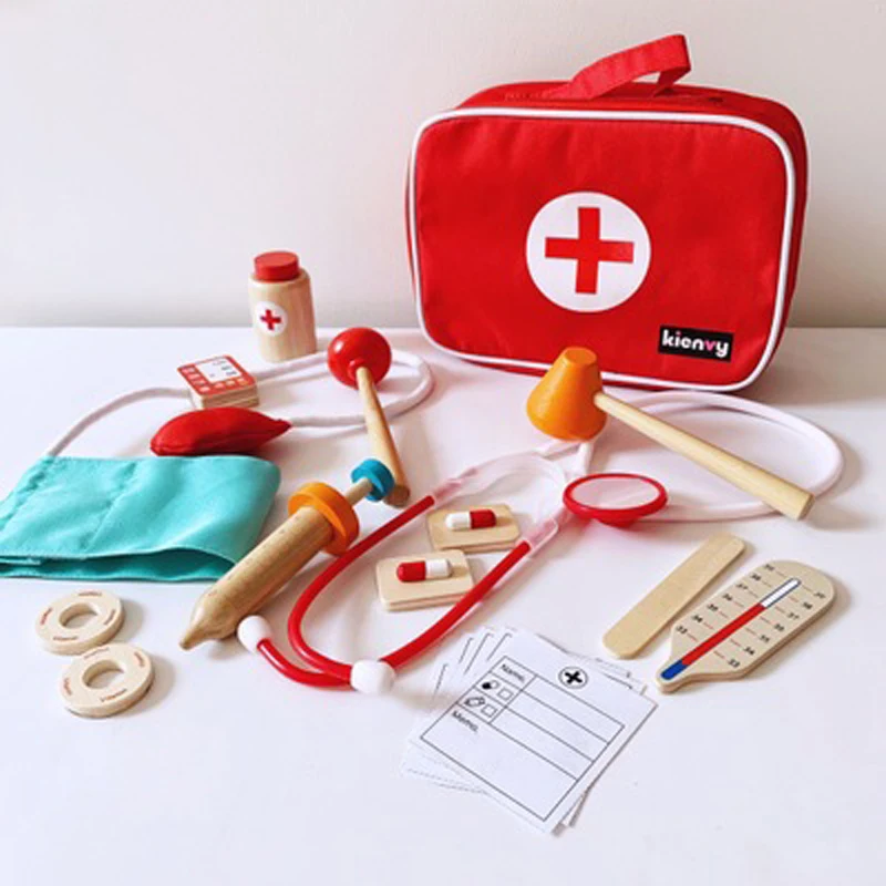 Hot Sale Kids Pretend Play Doctor Set Toy Wooden Nurse Injection Medical Kit Doctor Toys