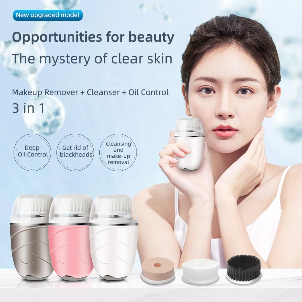 waterproof IPX7 face cleanser with brushskin scrubber brush 3 in 1 brush face cleaning