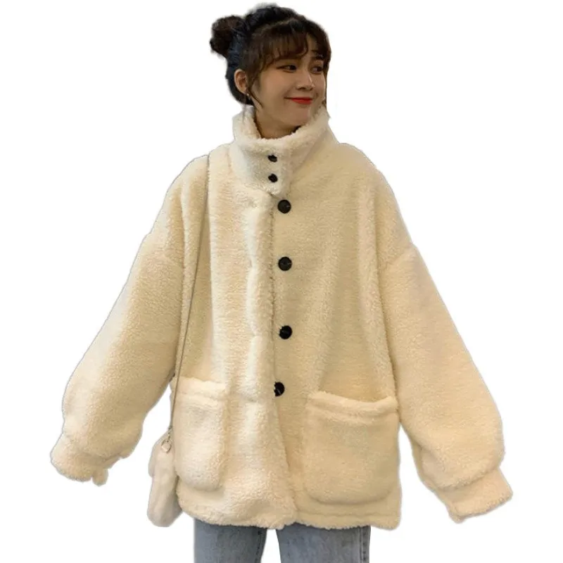 Wholesale high quality pure color women real winter fleece wool fur coat for ladies