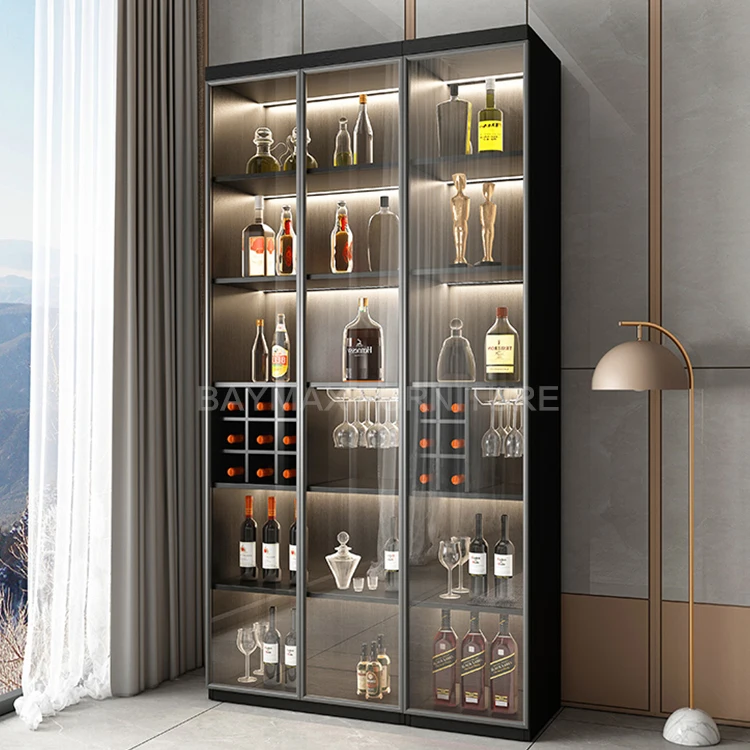 Luxury storage showcase glass display wine rack cabinet living room furniture