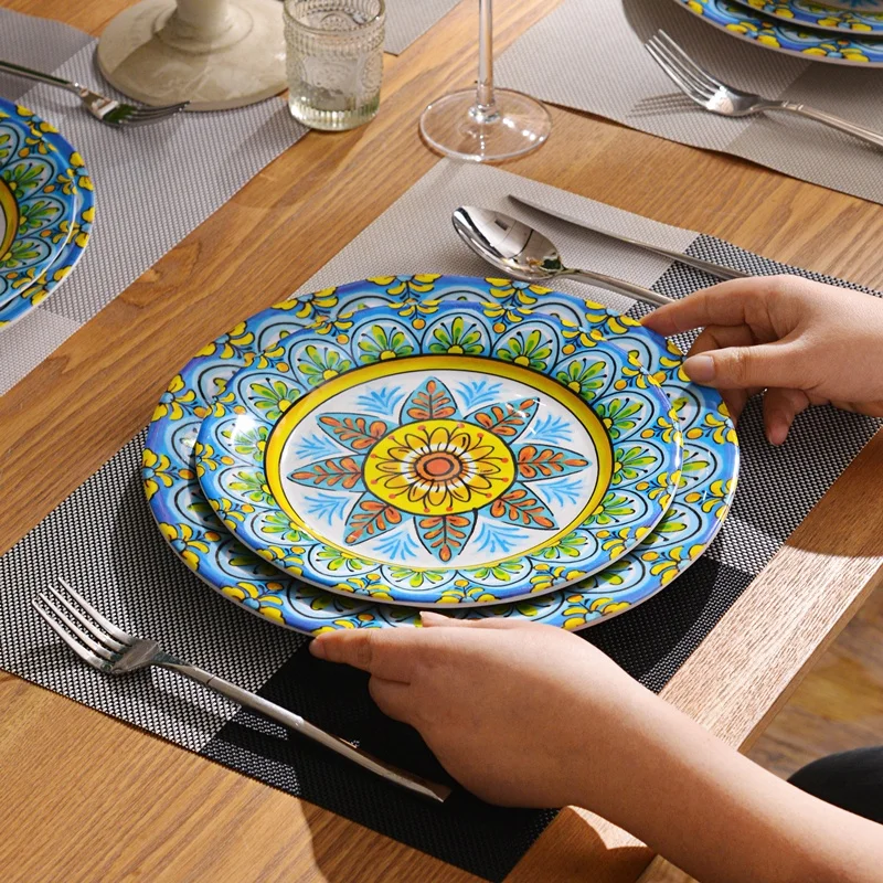 12 Pieces retro sunflower design for dining room melamine bowl melamine plate sets melamine dinnerware