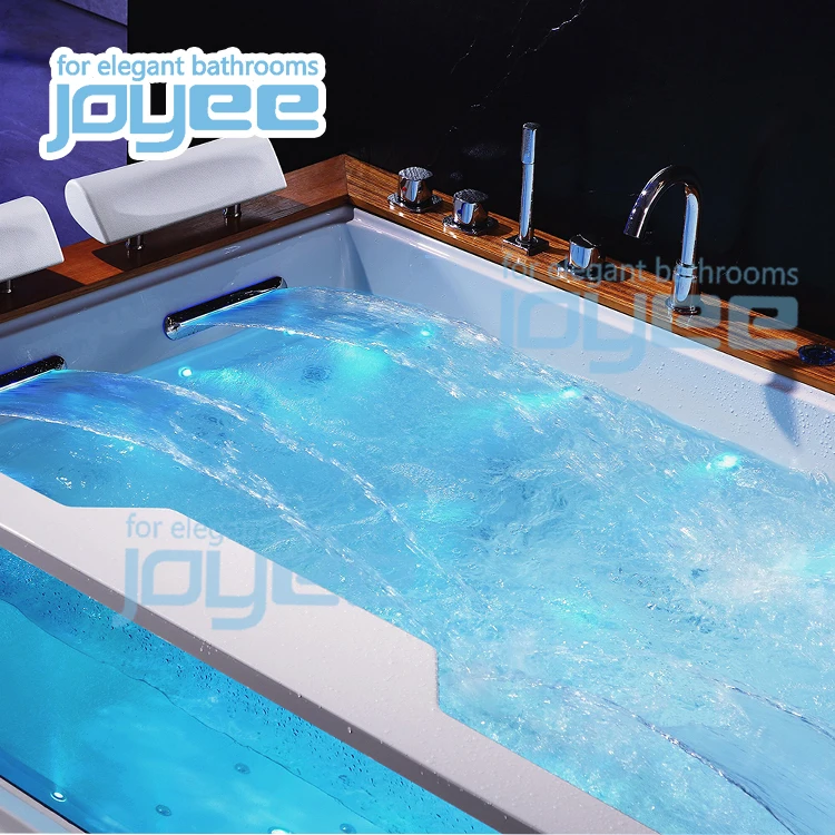 JOYEE 2021 new design 4 person hotel bathroom glass window hydro spa bath tub Teak wood whirlpool bathtub massage price in dubai