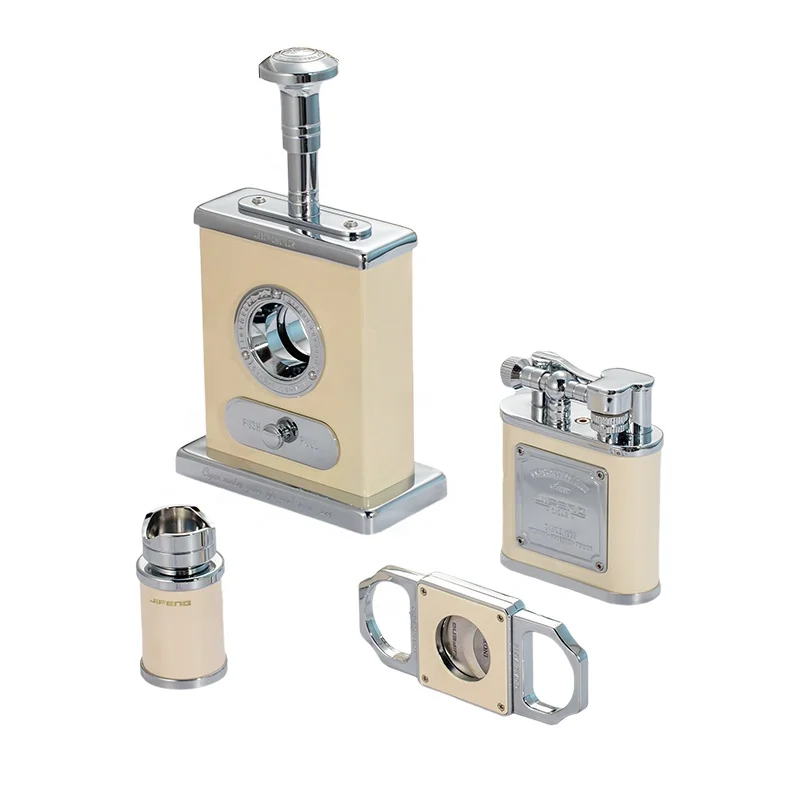 JIFENG JF-TZ263 New arrival popular color luxury business gift for cigar lover metal cigar cutter and lighter gift set accessory