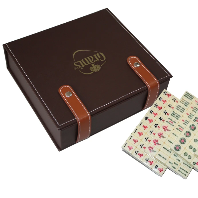 Распродажа индивидуальный портативный дорожный мини-Китайский Маджонг Sonny с коричневой коробкой из искусственной кожи для развлечений