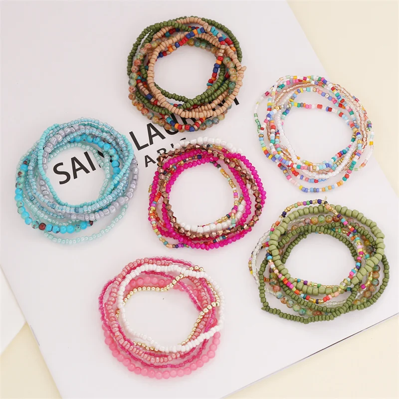 Fashion Bohemian Shine Colorful Multi-layer Crystal Resin Beads Chain Bracelet for Women Jewelry