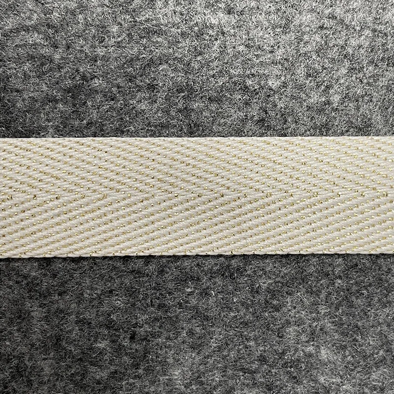 Stocked 9-38MM Metallic  Grosgrain Chevron Gold Purl Twill Ribbon For Garment
