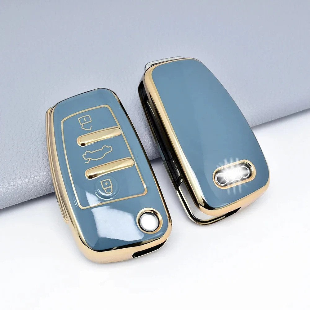 Customize logo soft TPU gold silver edge car key cover case key chain for audi a3 2021