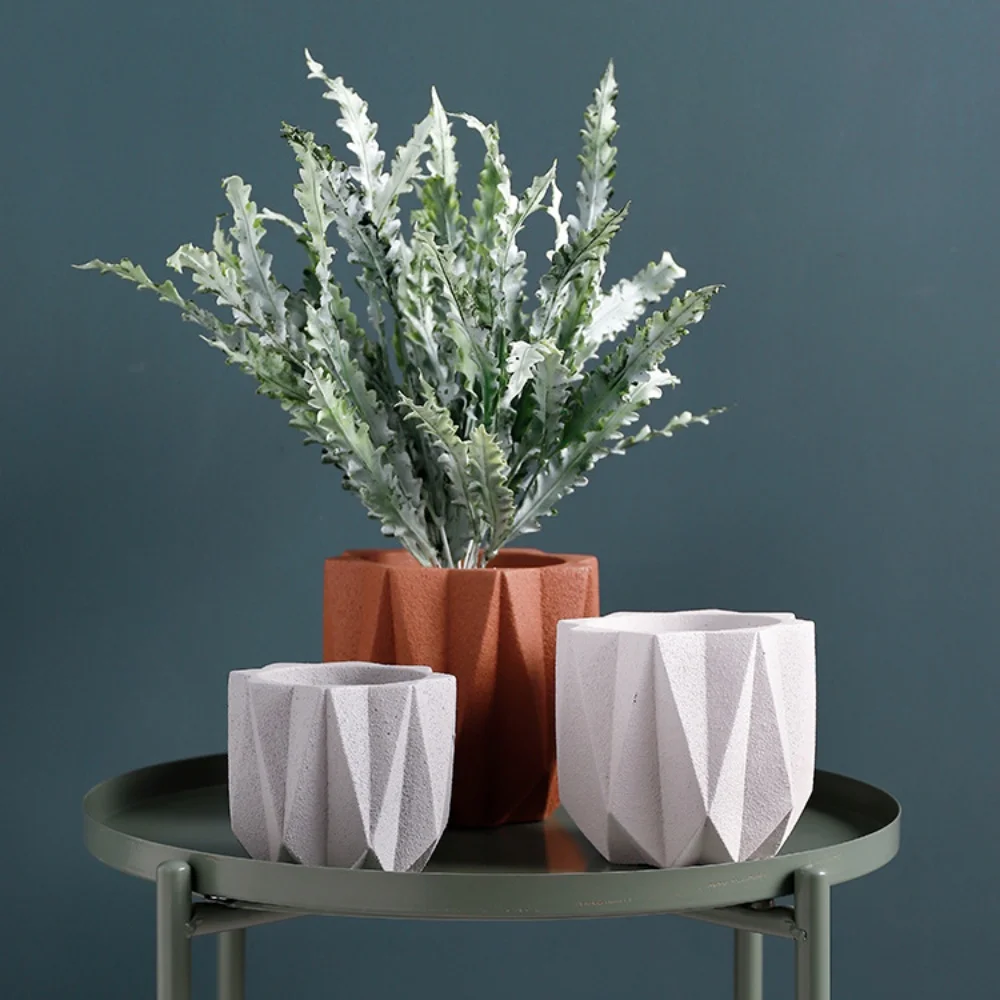 Custom Geometric Design Matte Frosted Concrete Cement Plant Planter Pothos Flower Succulent Cactus Pots