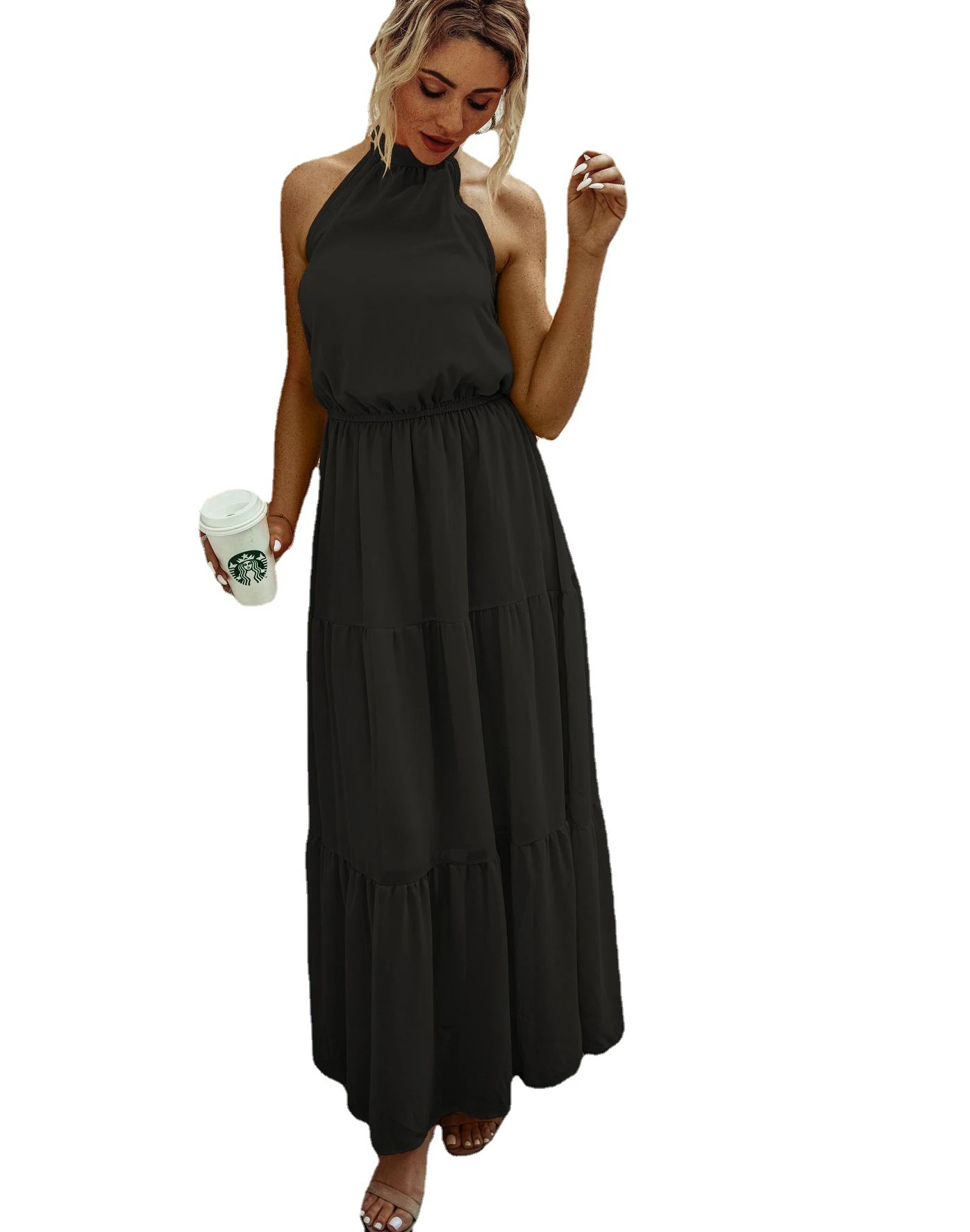 Летнее платье для женщин, элегантные однотонные платья макси, элегантные женские тканевые повседневные облегающие офисные платья с оборками, большие размеры