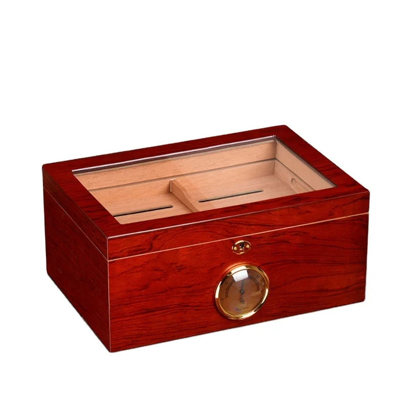 Custom made cheap price highlight cedar wood cigar case humidors for cigar temperature controlled cigar box with gauge