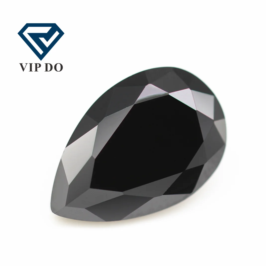 5A grade quality 2*3mm-10*14mm pear cut black color cubic zirconia loose gemstones synthetic pear shape faceted cut CZ stones