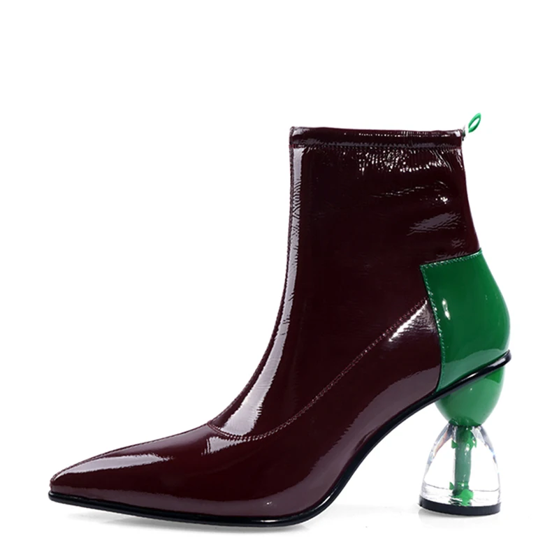 WETKISS Fashion Custom Shoes Wholesale Patent Leather Ankle Boots Transparent Strange Heel Boots Women Shoes Ladies Boots Winter