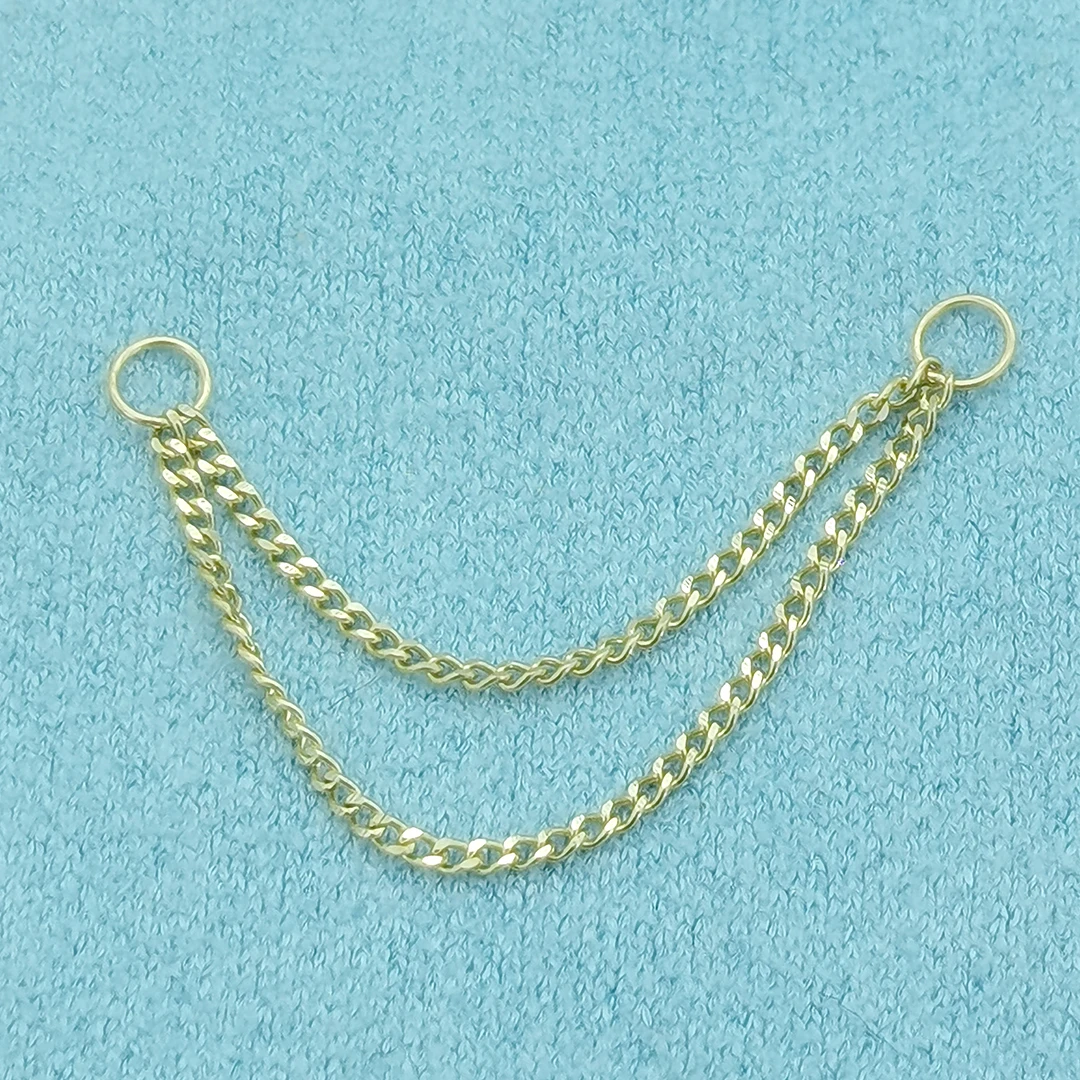 Wholesale Custom 14K Solid Gold Nose Cartilabe Hiphop Piercing Connection Cuban Chain Charms 18K