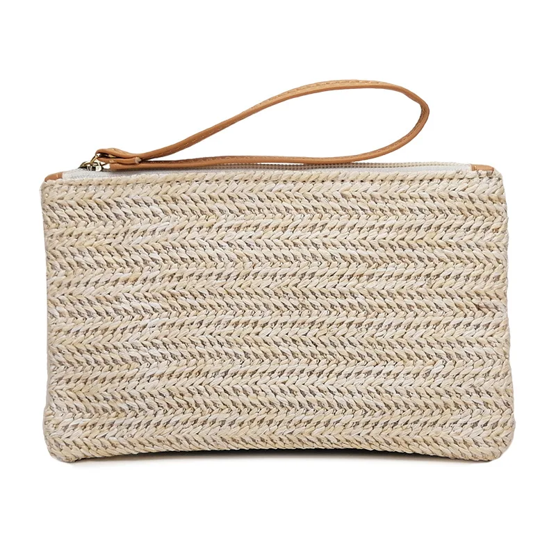 Hot Sale Summer Beach Bag Straw Woven Clutch Wallet Mobile Phone Portable Coin Purse For Woman