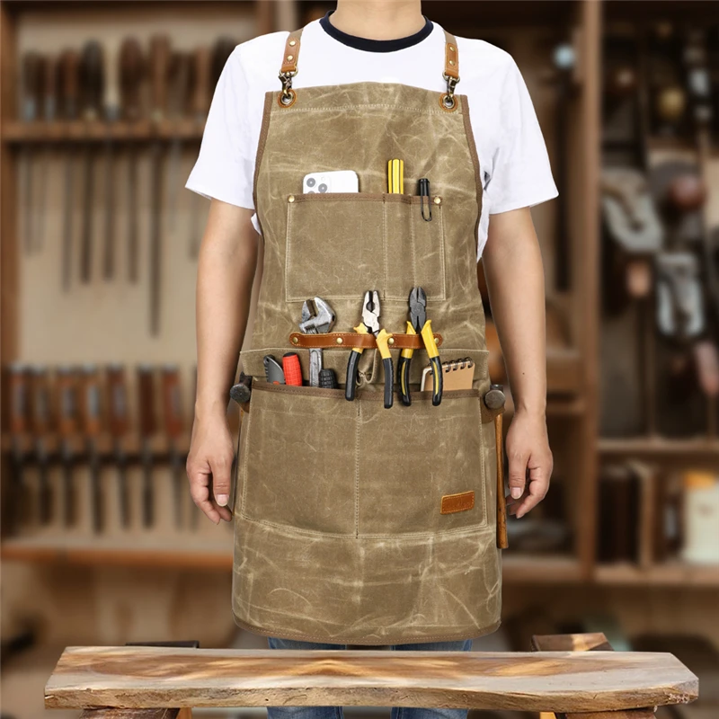 KOOGER Durable Workwear Utility Apron Multi-Use Waxed Canvas Gardening Apron Carpenters Work Aprons for Men