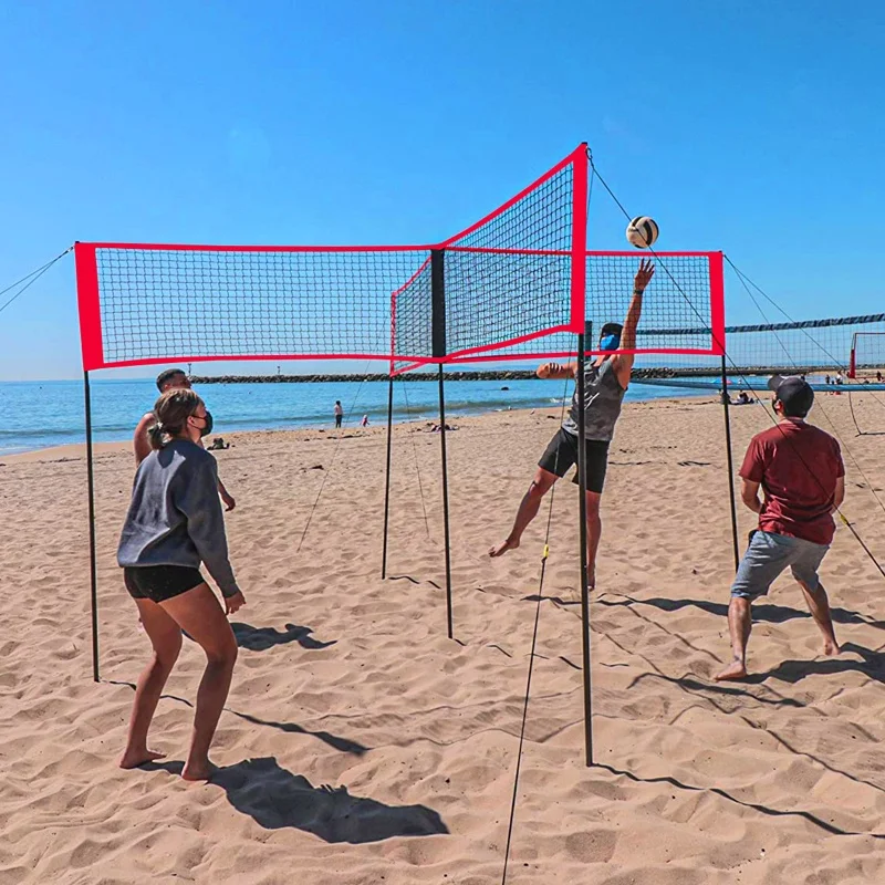 foldable 4 player badminton and volleyball net using outdoor on travel