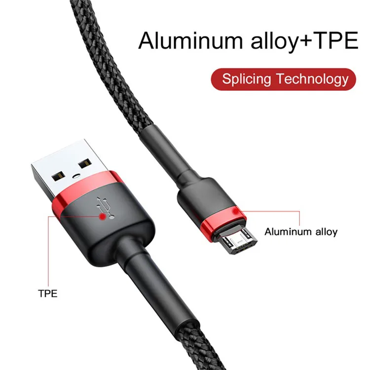  Поддержка baseus tech 2.4A Быстрый двухсторонний Плетеный Micro Usb зарядный кабель для