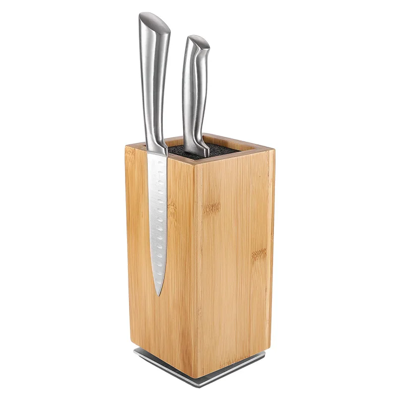 Black 4 sides Magnetic Knife Block 360 Rotatable Wooden Knife Holder