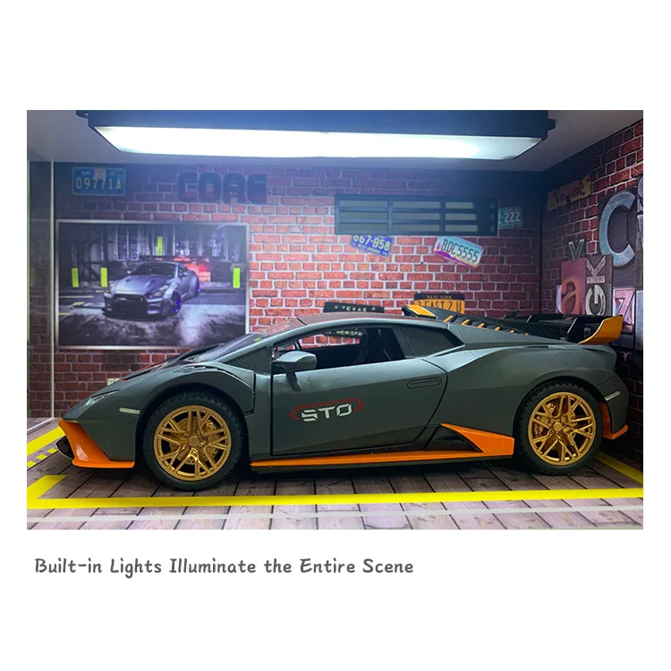 1/24 Scale Parking Lot Scene Garage Diecast Car Show Display Cabinet Collection Decor