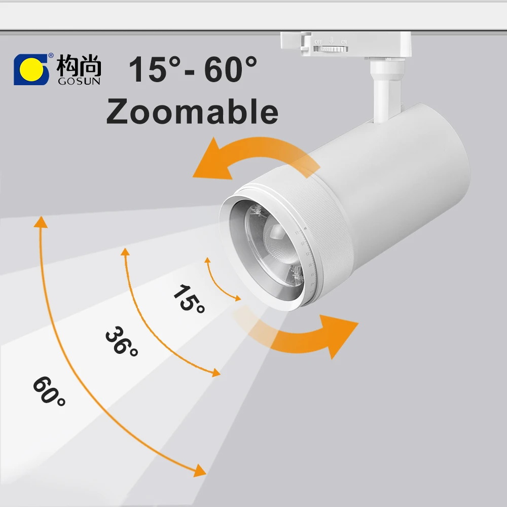 GOSUN 15-60 degree zoomable aluminum profile smart TRIAC dimmable 15-42w led focos track spotlight