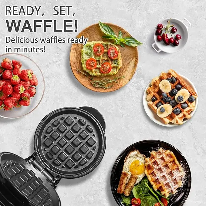 Mini Waffles Maker, Small Waffle Irons Non-stick, Portable Pancake Maker Machine for Kid, Easy to Clean, 5 Inches Wide, Black