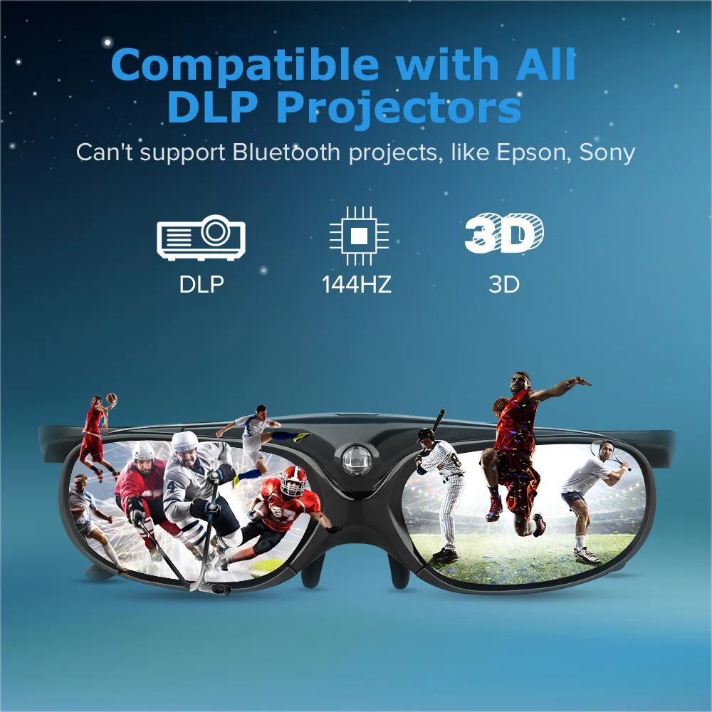 Активный затвор 3D очки DLP Link clip on совместим для