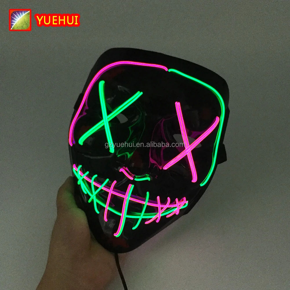Hot Sale Led Luminous Mask Flashing Horrific EL Skull-Shaped Mask for Festival Parties Neon Nightlife Purge Election Year Mask