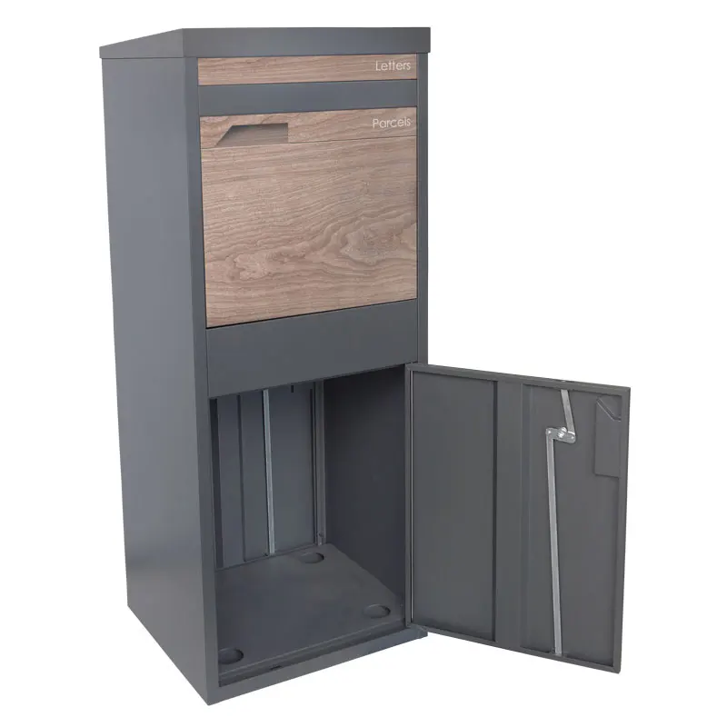 Metal Wood Grain Postbox Custom Metal Mailbox Package Delivery Box Color Standing Parcel Drop Box With Letter Slot