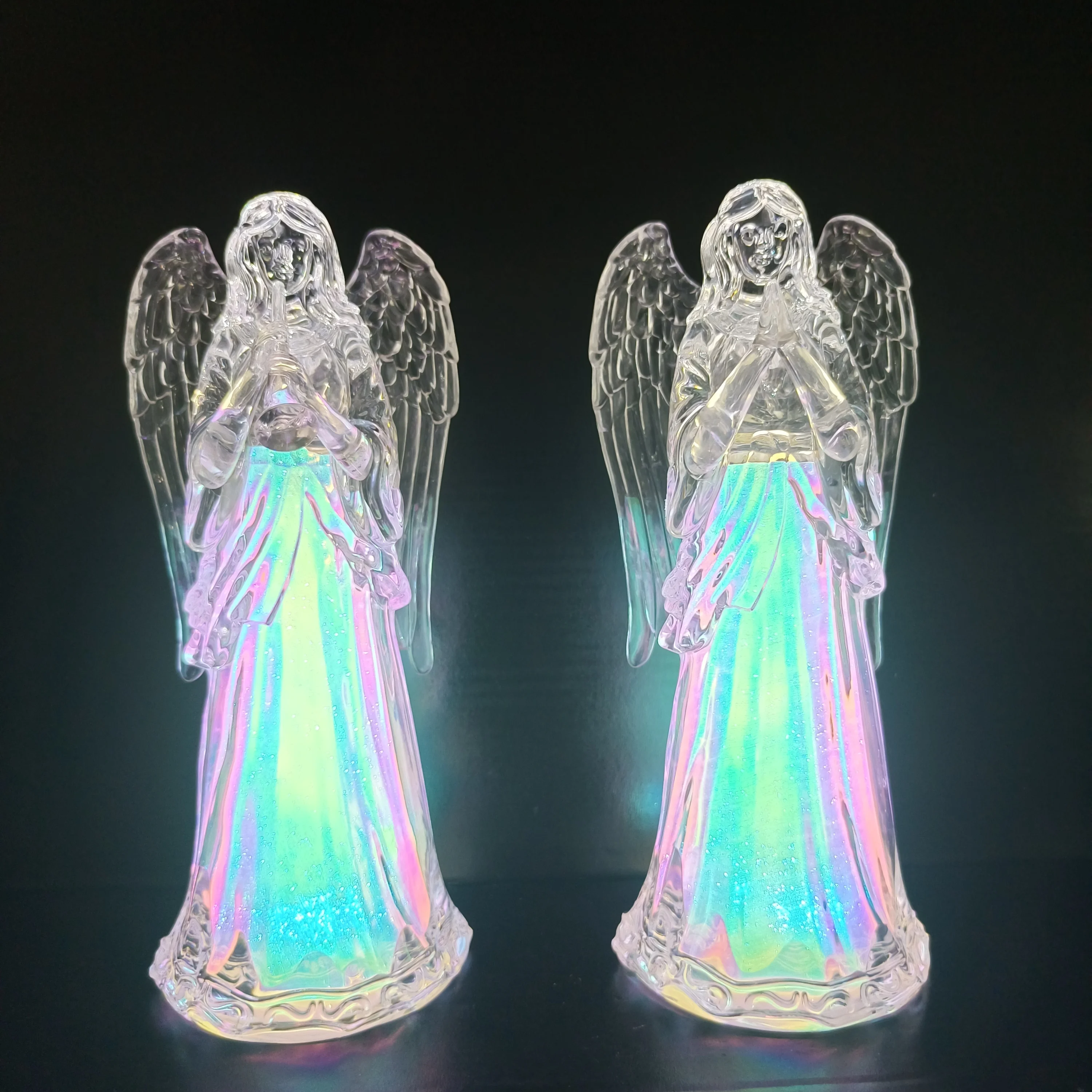2024 New Hot Design Handmade Glass Angel Ornament With Light Christmas Gift Tree Hanging Decoration Glass Angel