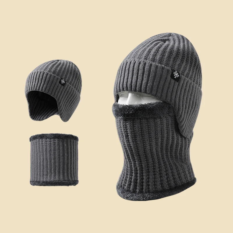 Cheap bike riding protection neck warm outdoor acrylic man winter knitted beanie hat scarf set