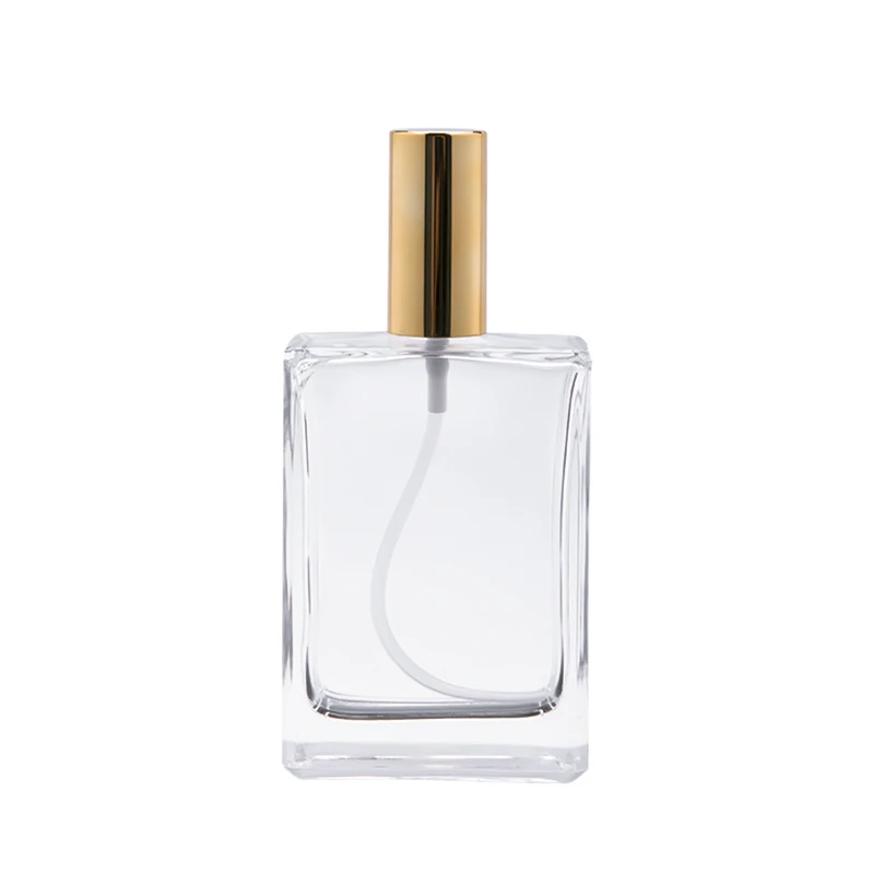 15ml 30 ml 30ml 50ml 100ml Refillable Square Clear Perfume Spray Glass Bottle with Gold Aluminum Sprayer Head and Cap