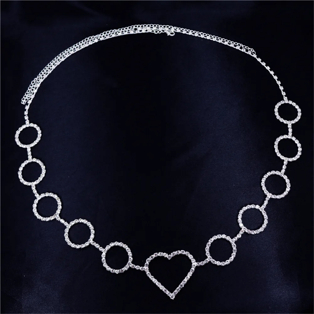 Summer Jewelry 18k Gold Plated Round Belly Chain Rhinestone Crystal Tennis Chain Love Heart Waist Chain Sexy Body Accessories