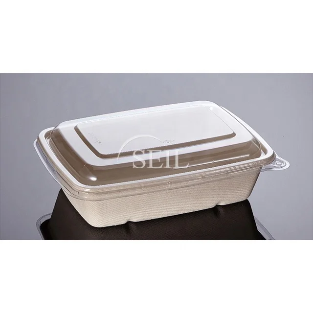 SL-36oz-6x9, сахарный тростник, багасса, прямоугольный поднос с крышкой/биоразлагаемый пищевой контейнер/одноразовый пищевой Ланч-бокс для салата
