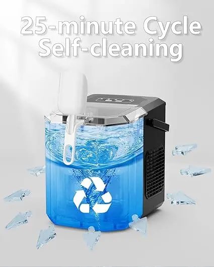 High Quality New design portable countertop ice maker machine self-cleaning ice maker with handle ice scoop and basket