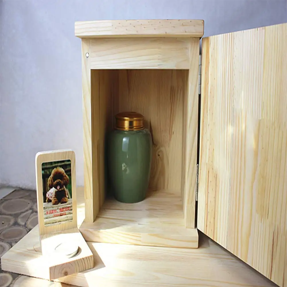 wholesale wooden urn wood pet cremation urn for pet ashes keepsake factory wooden urna box urna para mascotas with photo frame