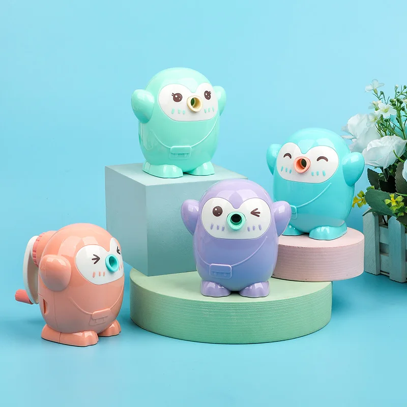 Soododo Penguin-Style Automatic Pencil Sharpener Cute Cartoon Hand Sharpener for Children Customizable Cute Sharpener Pencil