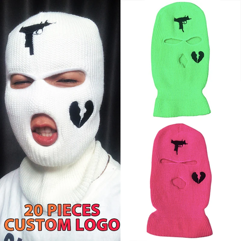 16 Colors Full Face Cover Ski Mask Hat Balaclava Custom LOGO Party Hat 3 Holes CS Windproof Knitted Warm Beanies