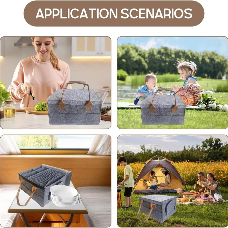 Plate Holder Camping Dinnerware Storage Felt Tableware Storage Bag for Cupboard Glass Mug Kitchen Accessories