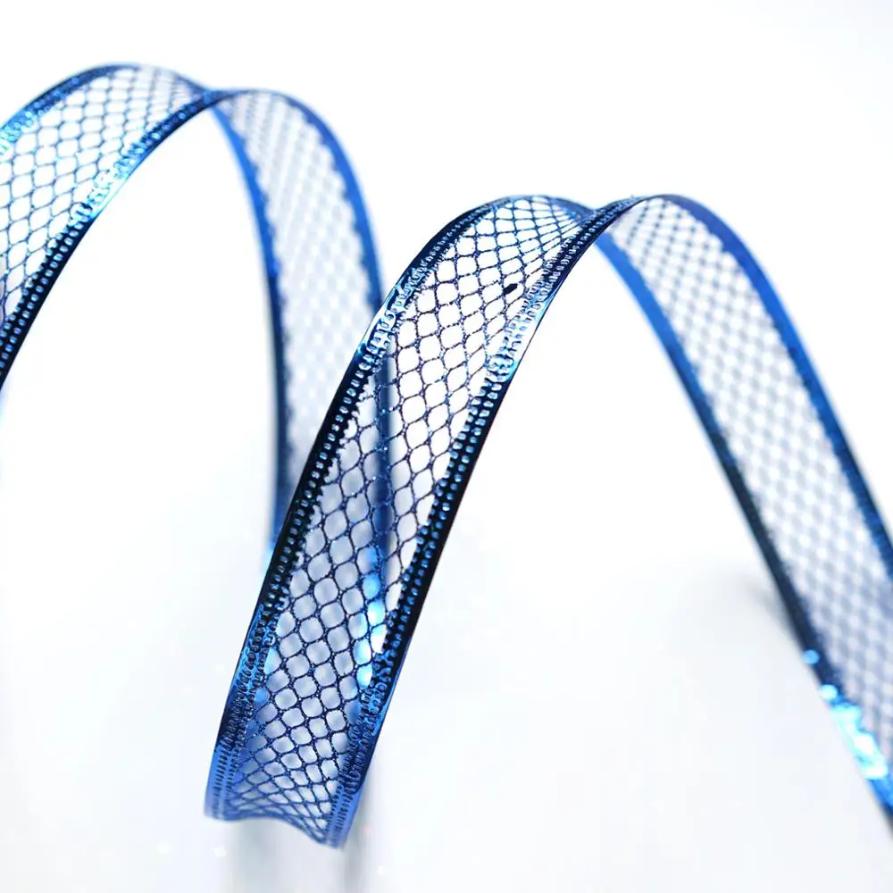 Bulk Red Metallic Flowers Wire Edge Mesh Wired Ribbon