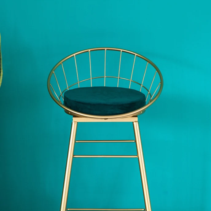 
European Metal Hollow Wire Gold Modern Bar Chair, Wrought Iron Dining Chair, Hotel Outdoor Velvet High Bar Stool 