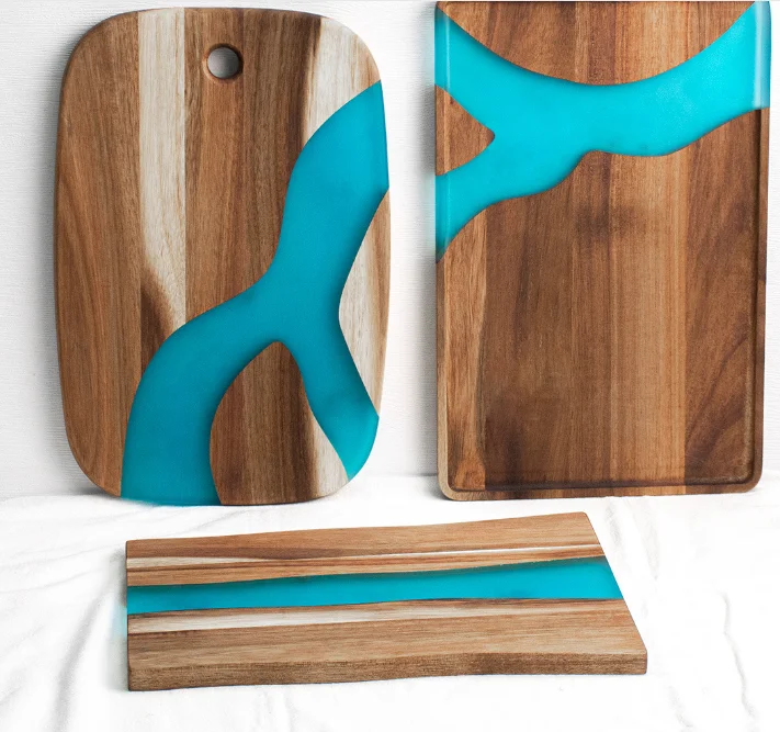 River Wave Acacia Wood and Epoxy Resin Cutting Board for Serving Meat Fruit Bread-Tableware Charcuterie Board