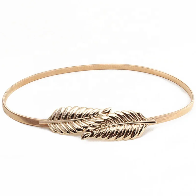 Wholesale womens fashion accessories gold plated leafs buckle metal flexible waist belts tendencias 2023