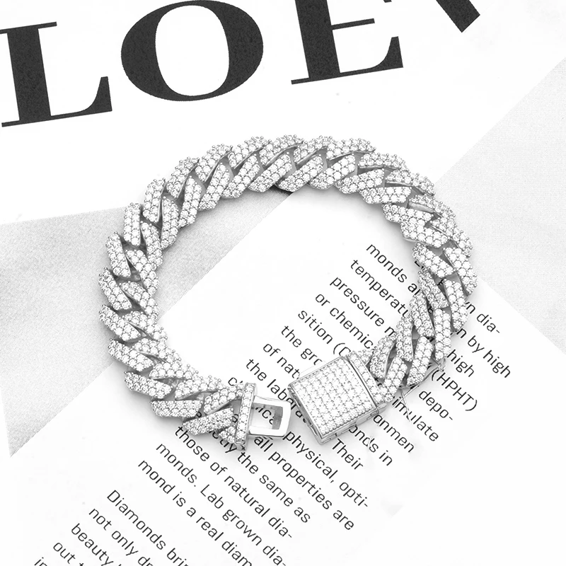 Starsgem DEF VVS melee round brilliant cut moissanite diamond full setting S925 silver pure gold chain bracelet jewelry men